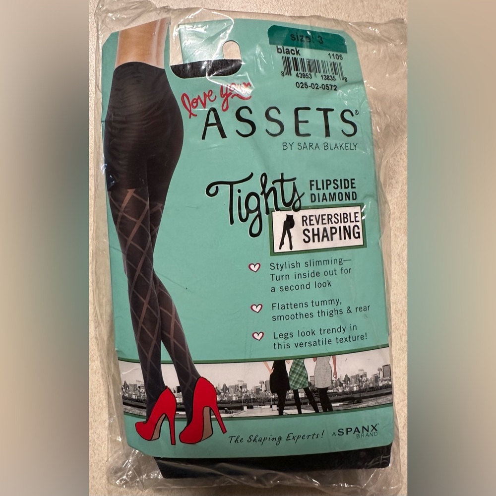 Spanx Love Assets Flipside Diamond Reversible Shaping Tights Black Size 3 New